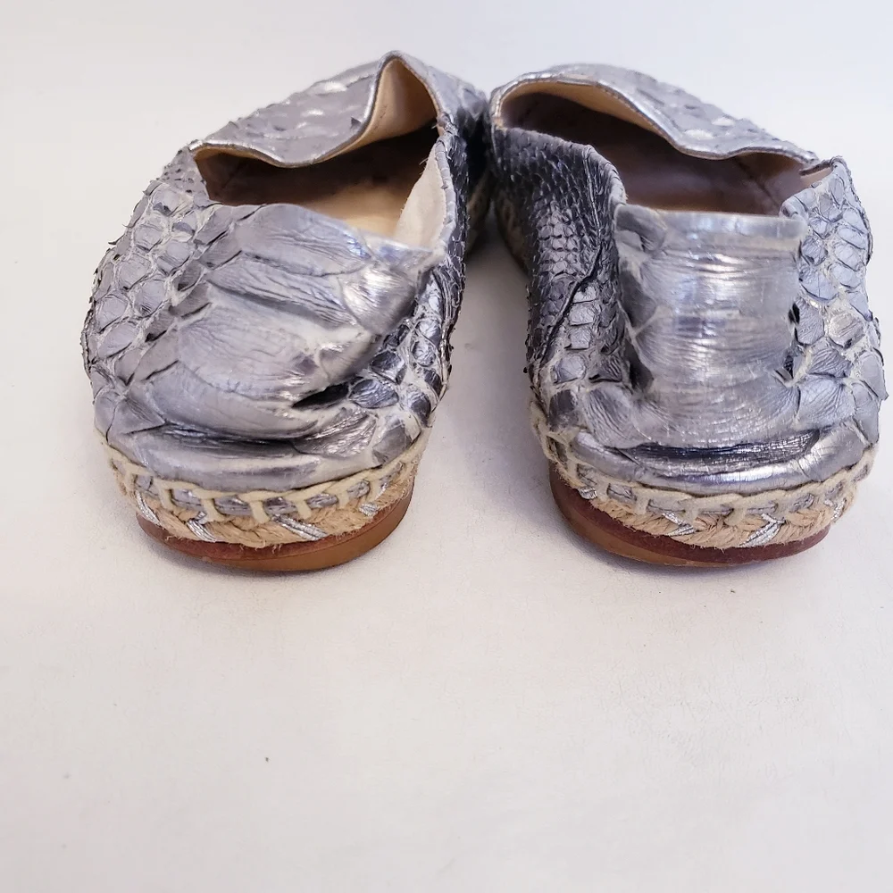 Alexandre Birman Silver Python Flat Espadrilles, Size 36 1/2